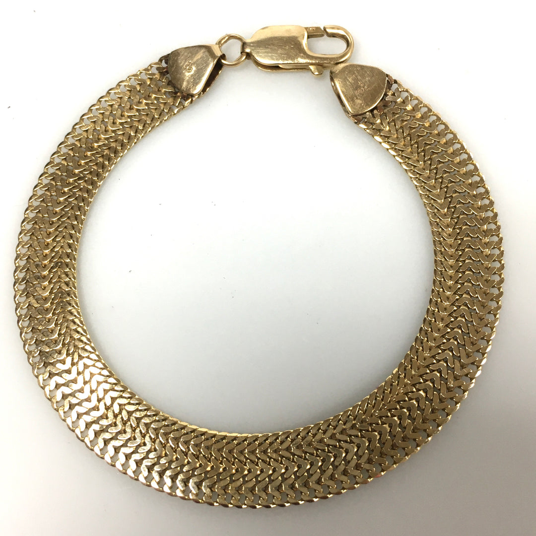v347 Vintage 14k Yellow Gold 9mm Mesh Chain Bracelet 7.75" Long