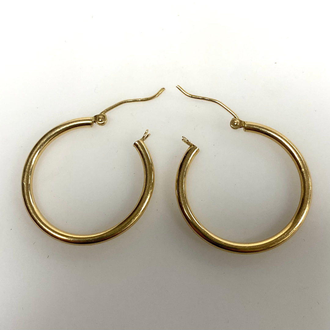 v359 Vintage Classic 14K Yellow Gold Pierced 1" Hoop Earrings