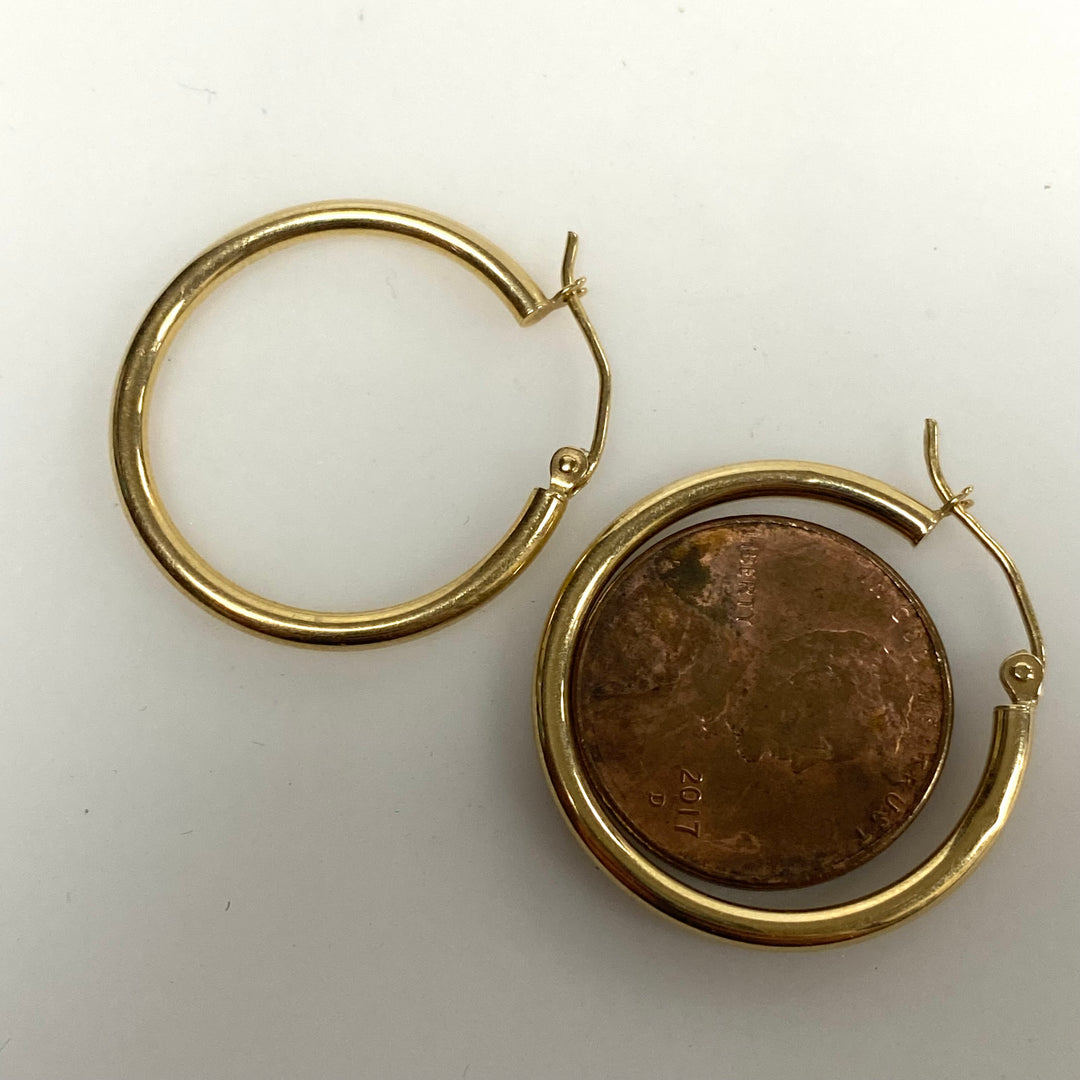 v359 Vintage Classic 14K Yellow Gold Pierced 1" Hoop Earrings