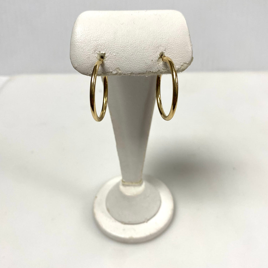 v359 Vintage Classic 14K Yellow Gold Pierced 1" Hoop Earrings