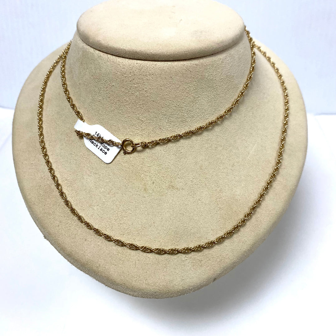 v366 Vintage 14k Yellow Gold Twisted Rope Style Link Chain Necklace 32" Long