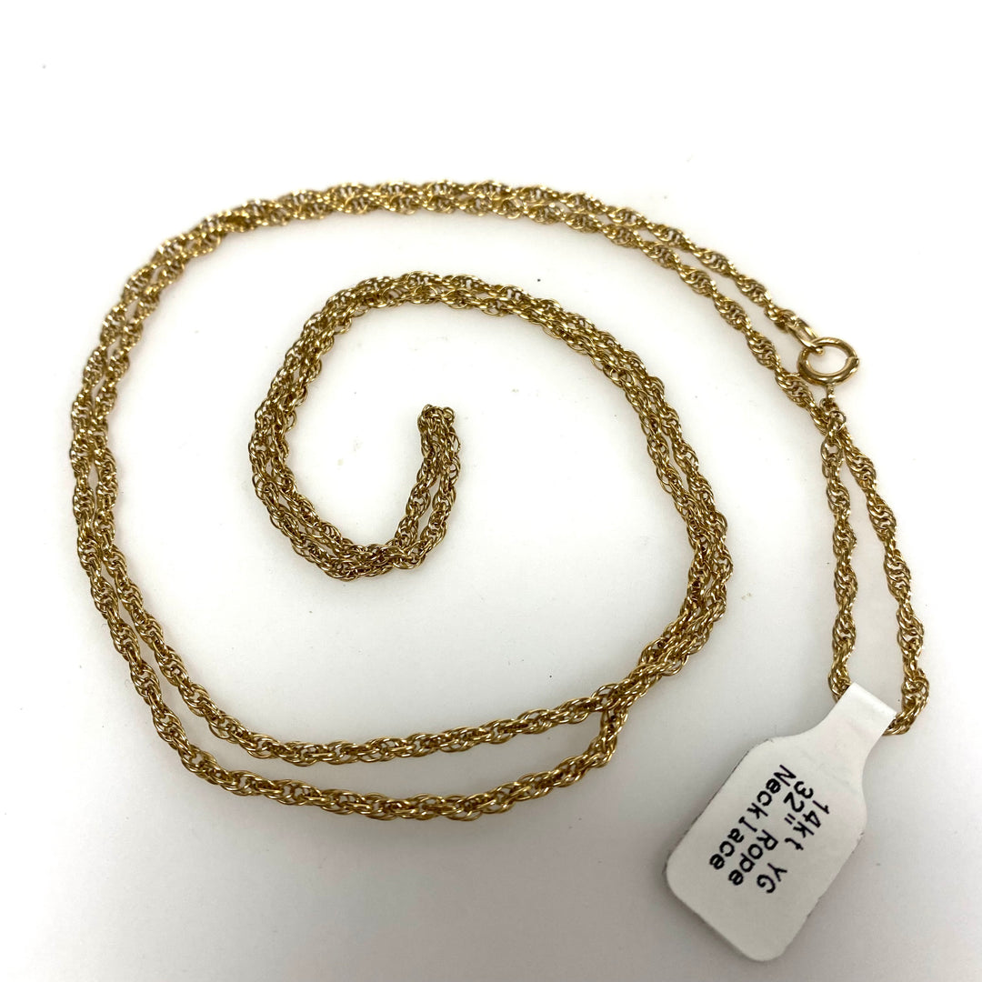 v366 Vintage 14k Yellow Gold Twisted Rope Style Link Chain Necklace 32" Long