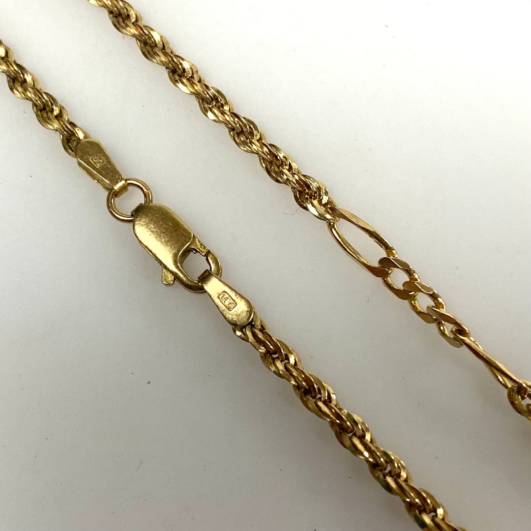 v367 Vintage 14k Yellow Gold Figaro Style Link Chain Necklace 20" Long