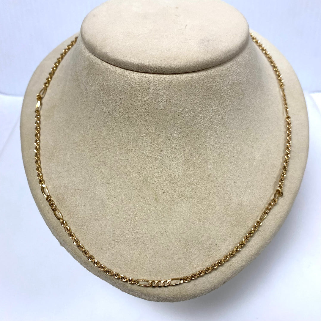 v367 Vintage 14k Yellow Gold Figaro Style Link Chain Necklace 20" Long