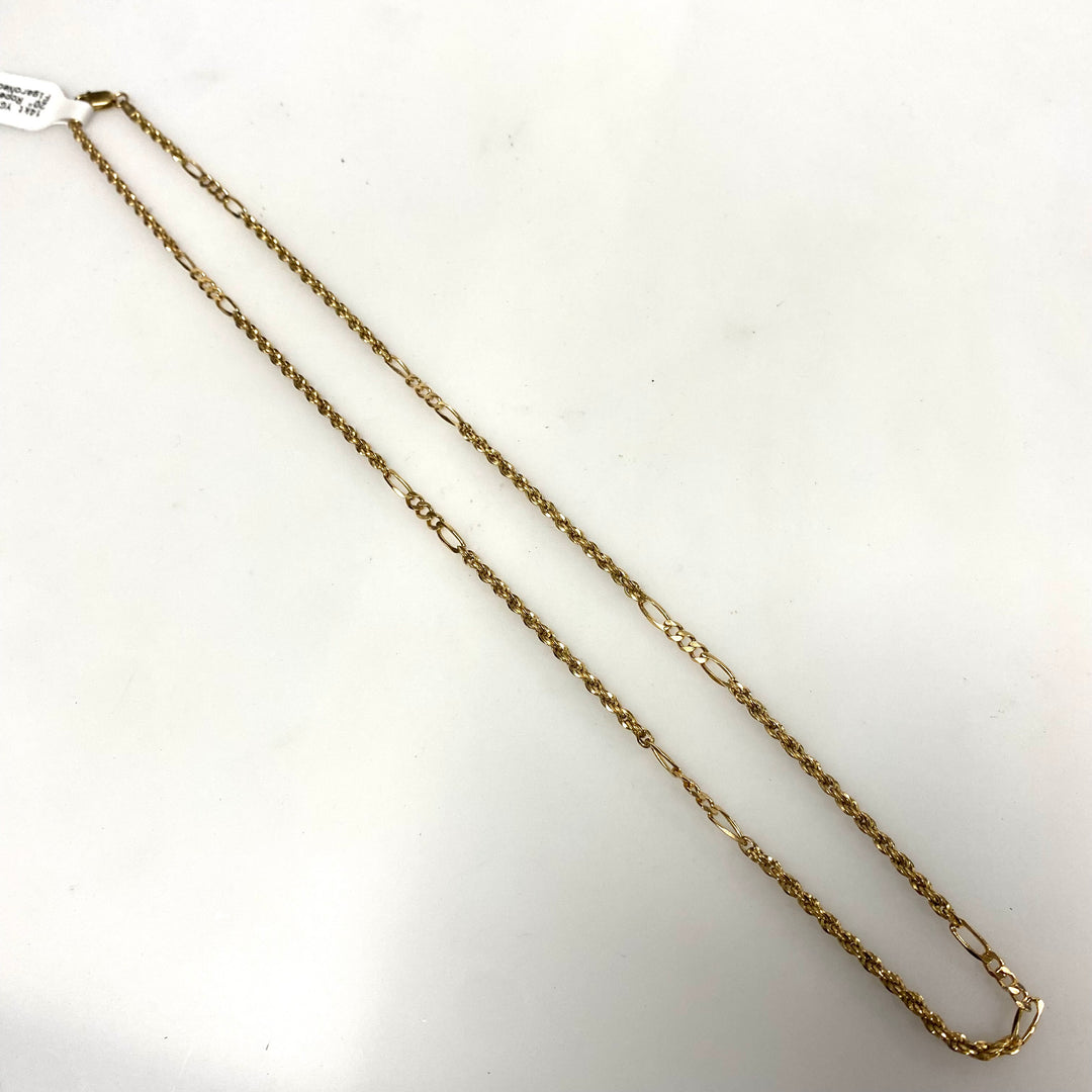 v367 Vintage 14k Yellow Gold Figaro Style Link Chain Necklace 20" Long