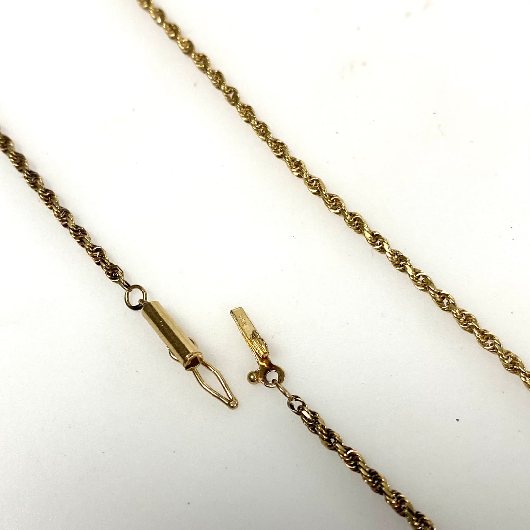 v369 Vintage 14k Yellow Gold Rope Link Chain Necklace 20.5" Long