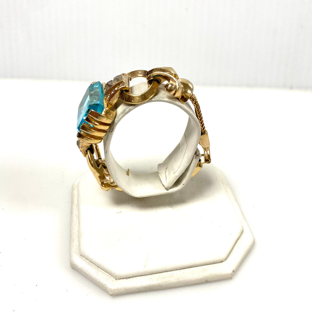 v470 Vintage 12k GF Massive 25mm Emerald Cut Aquamarine 1940's Bracelet 6" Wrist