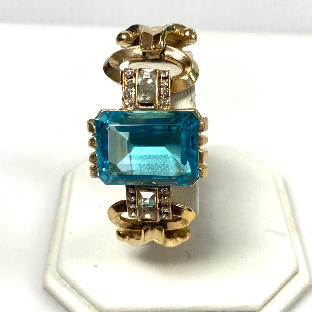 v470 Vintage 12k GF Massive 25mm Emerald Cut Aquamarine 1940's Bracelet 6" Wrist