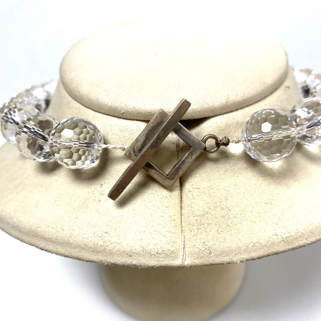 v371 Vintage Sterling Silver Smoke Quartz Bead Necklace 19" Long