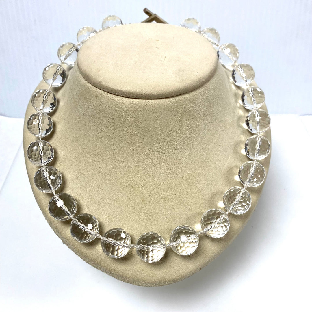 v371 Vintage Sterling Silver Smoke Quartz Bead Necklace 19" Long