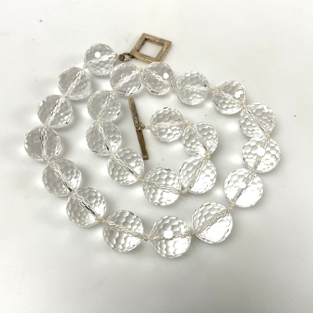 v371 Vintage Sterling Silver Smoke Quartz Bead Necklace 19" Long