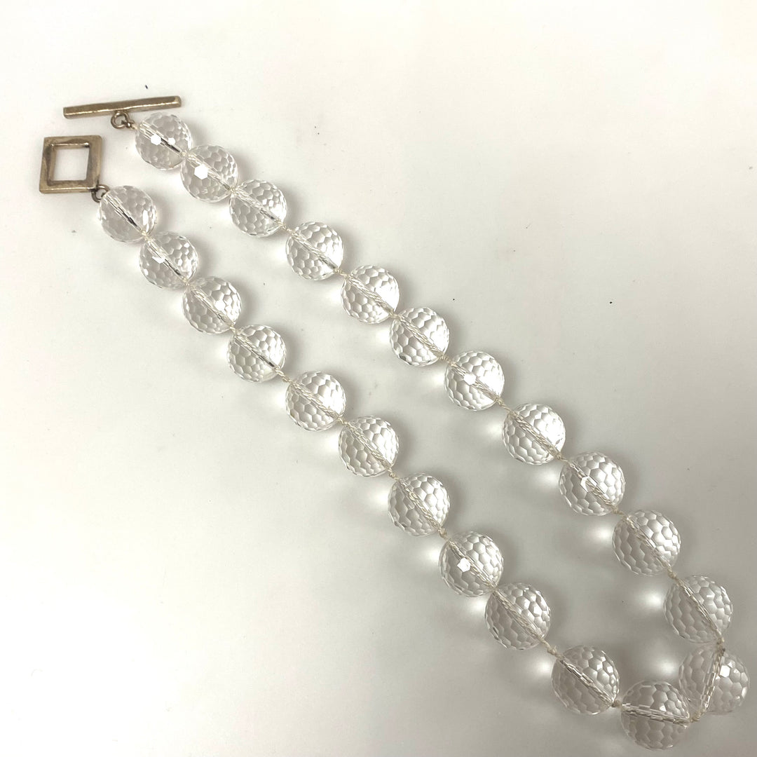 v371 Vintage Sterling Silver Smoke Quartz Bead Necklace 19" Long