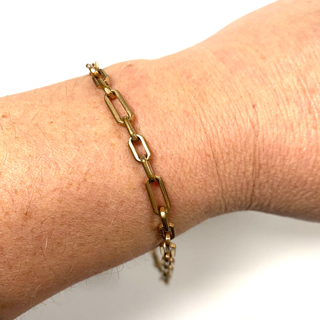 v374 Antique 9k Yellow Gold Filled Oval Link Chain Bracelet 10" Long