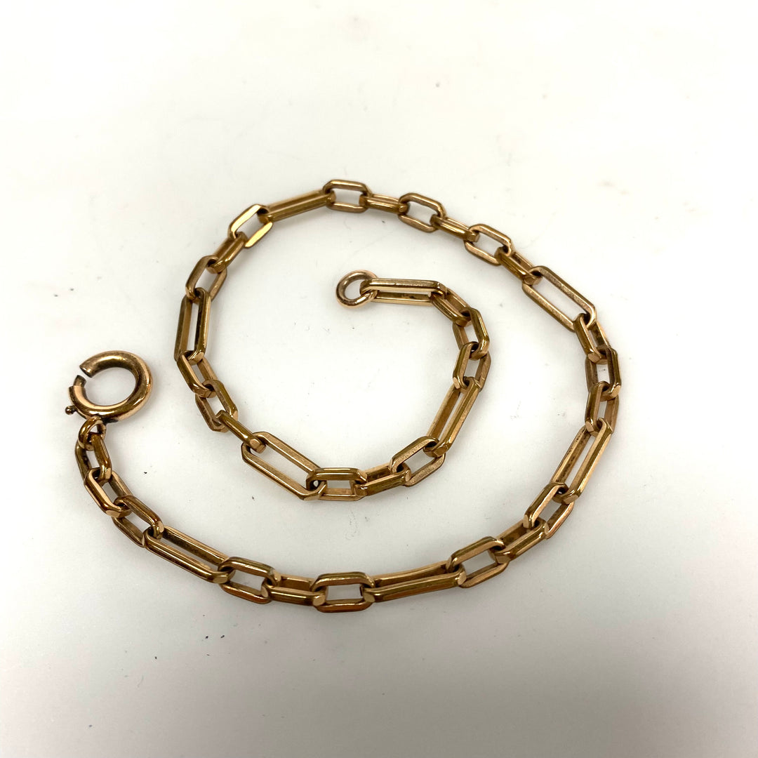 v374 Antique 9k Yellow Gold Filled Oval Link Chain Bracelet 10" Long