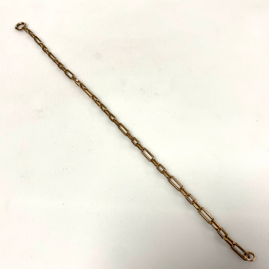 v374 Antique 9k Yellow Gold Filled Oval Link Chain Bracelet 10" Long