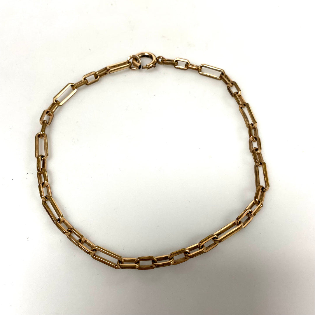 v374 Antique 9k Yellow Gold Filled Oval Link Chain Bracelet 10" Long