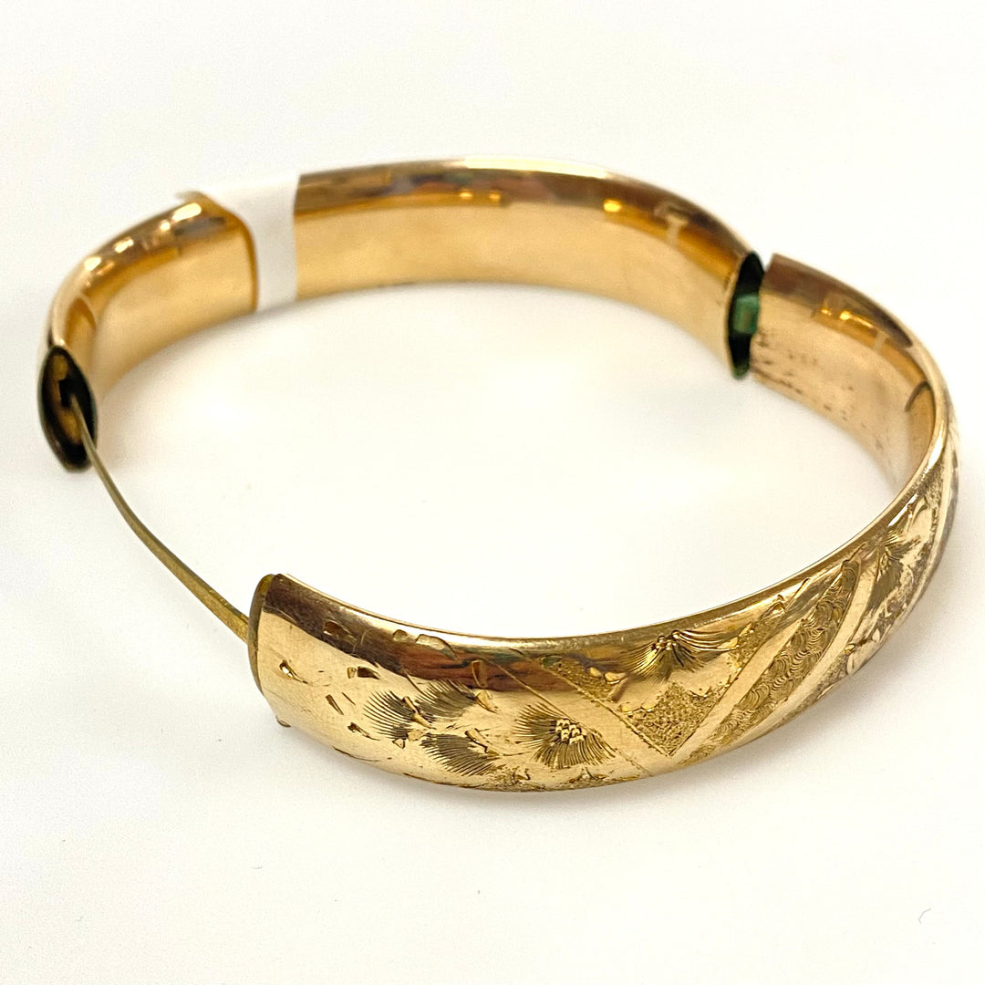 v377 Vintage Yellow Gold Filled 15mm Floral Bracelet 8.5" Wrist