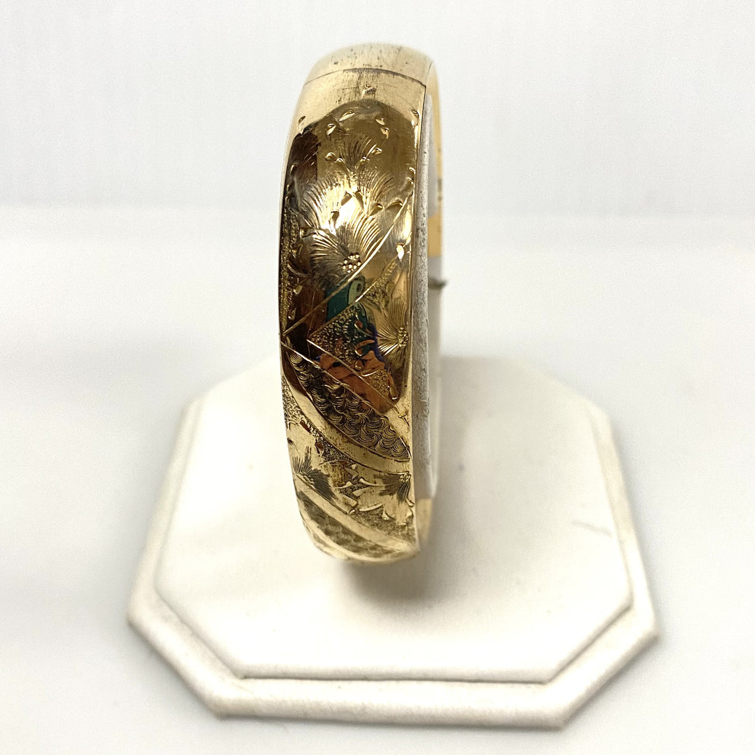 v377 Vintage Yellow Gold Filled 15mm Floral Bracelet 8.5" Wrist