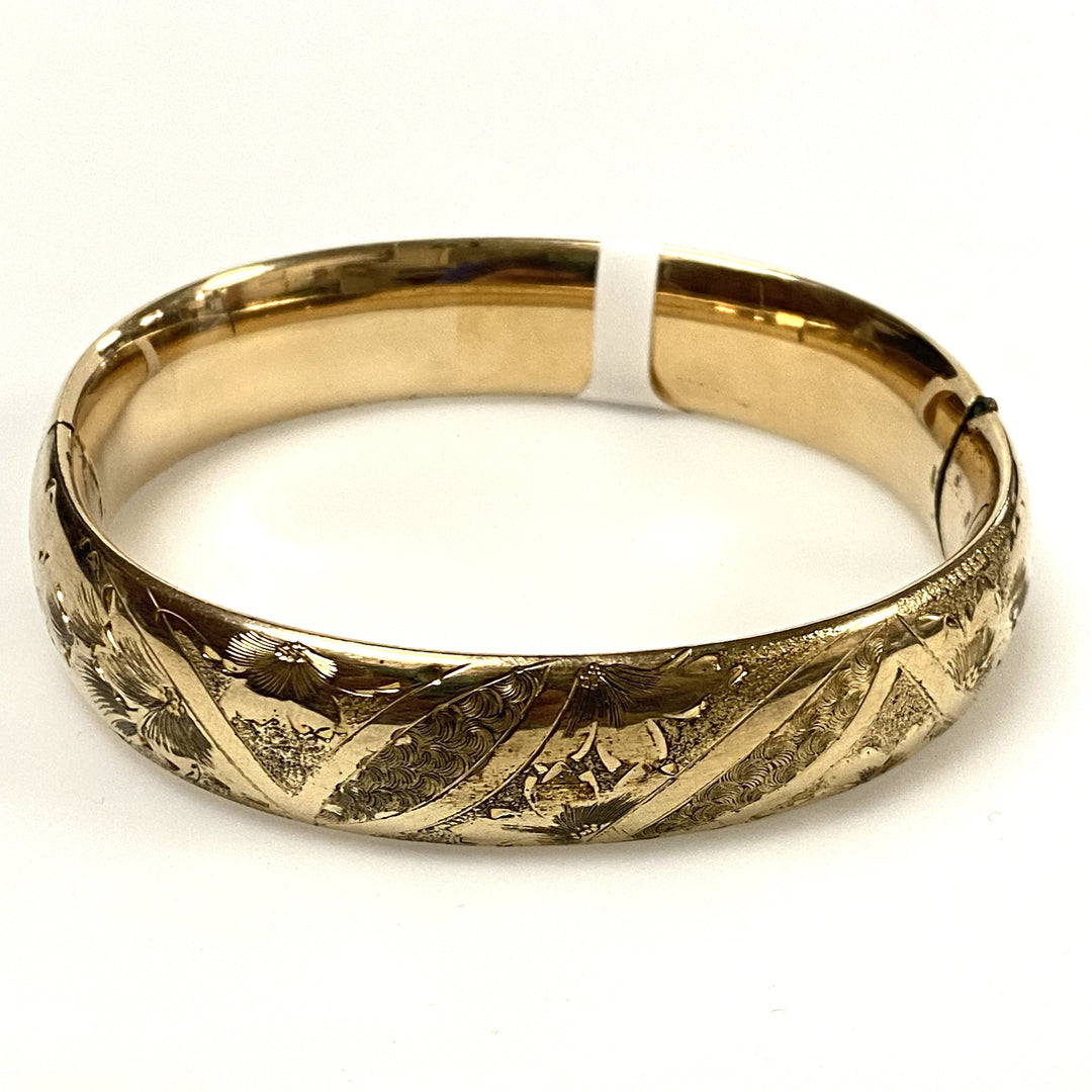 v377 Vintage Yellow Gold Filled 15mm Floral Bracelet 8.5" Wrist