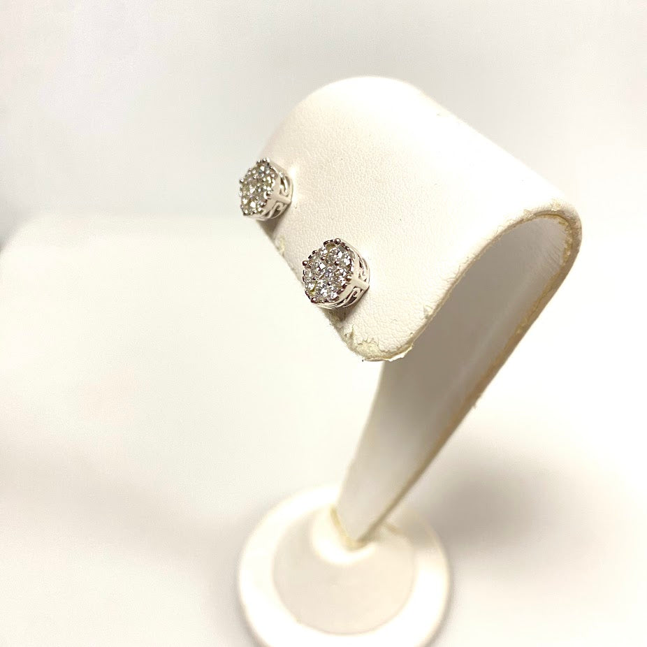 v381 Vintage Classic 14K White Gold 0.95cts 18 count H-1 Diamond Stud Earrings