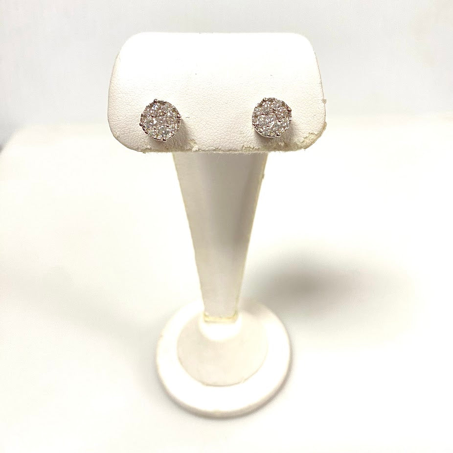 v381 Vintage Classic 14K White Gold 0.95cts 18 count H-1 Diamond Stud Earrings