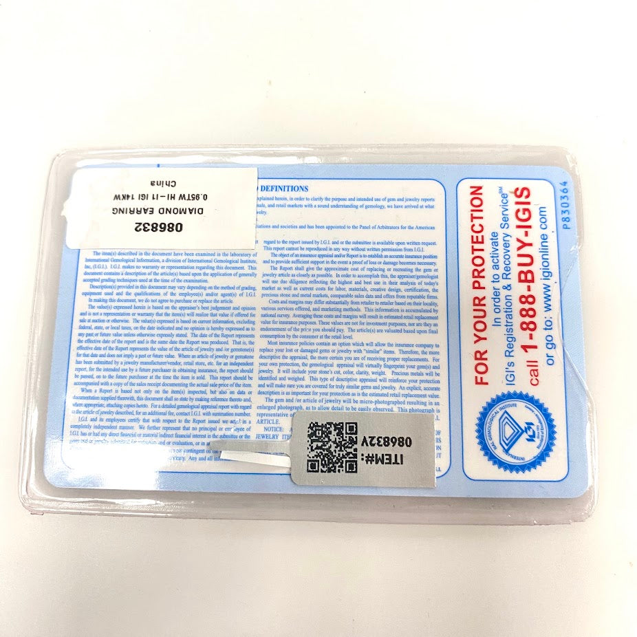 v381 Vintage Classic 14K White Gold 0.95cts 18 count H-1 Diamond Stud Earrings