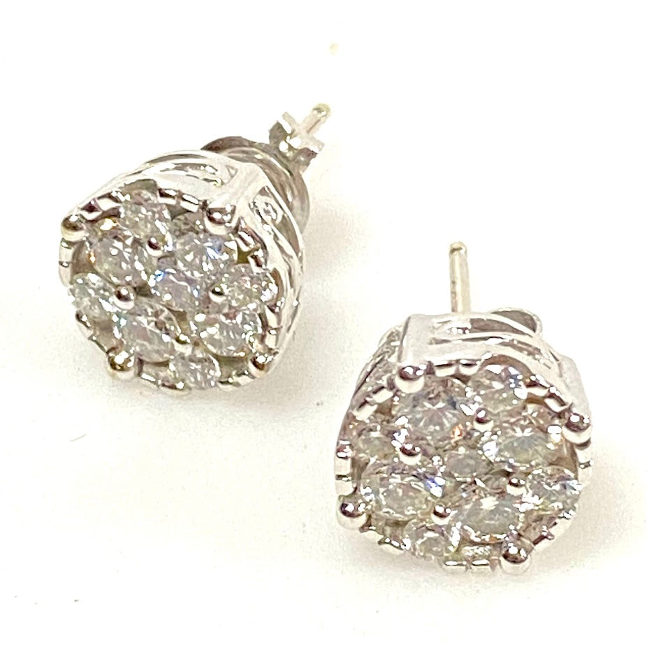 v381 Vintage Classic 14K White Gold 0.95cts 18 count H-1 Diamond Stud Earrings