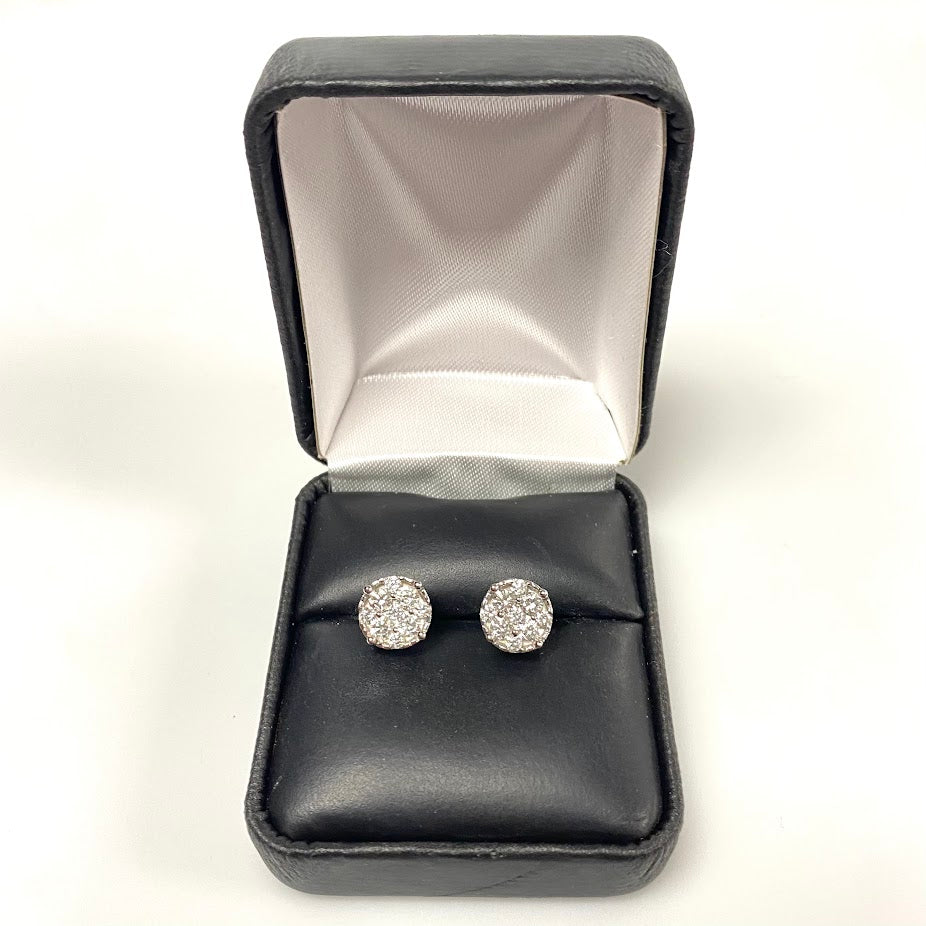 v381 Vintage Classic 14K White Gold 0.95cts 18 count H-1 Diamond Stud Earrings