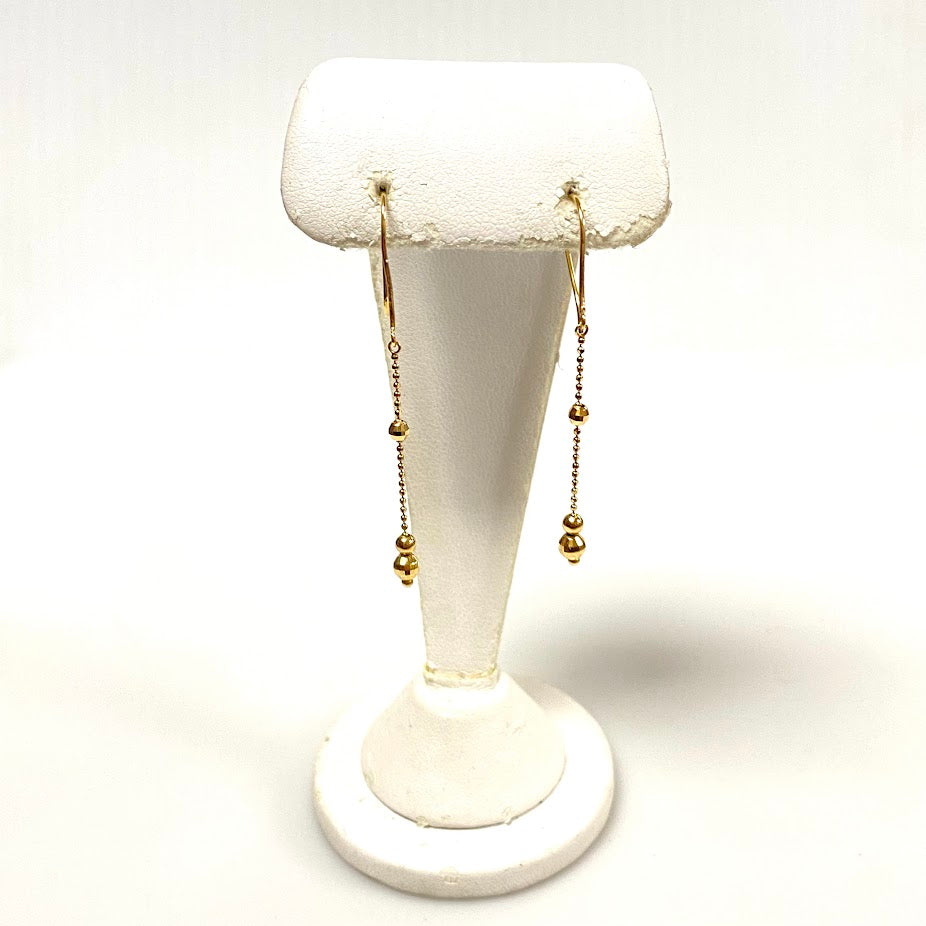 v384 Vintage 14K Yellow Gold Dangling Ball Chain Earrings