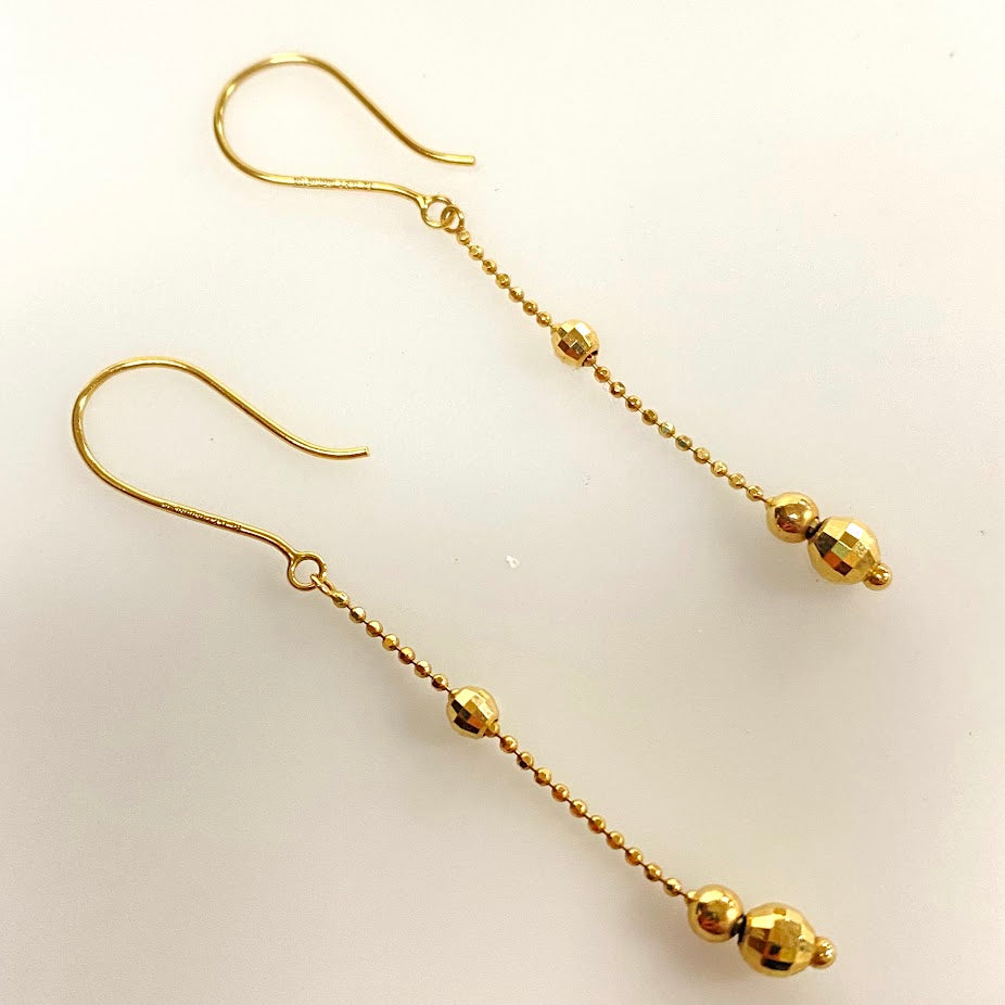 v384 Vintage 14K Yellow Gold Dangling Ball Chain Earrings