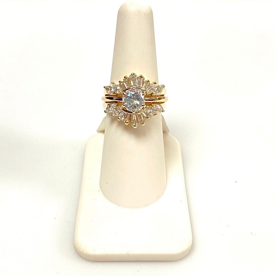 v386 Vintage 14K Yellow Gold 2.5cts Diamond Wedding 3Ring Band Size 7.25