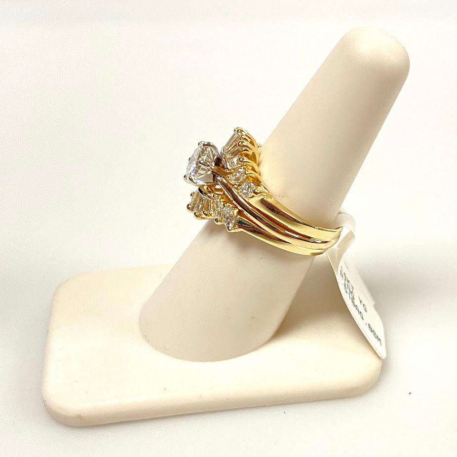 v386 Vintage 14K Yellow Gold 2.5cts Diamond Wedding 3Ring Band Size 7.25