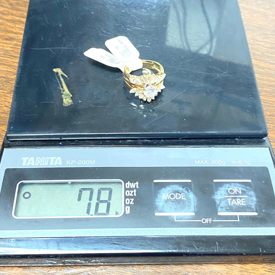 v386 Vintage 14K Yellow Gold 2.5cts Diamond Wedding 3Ring Band Size 7.25