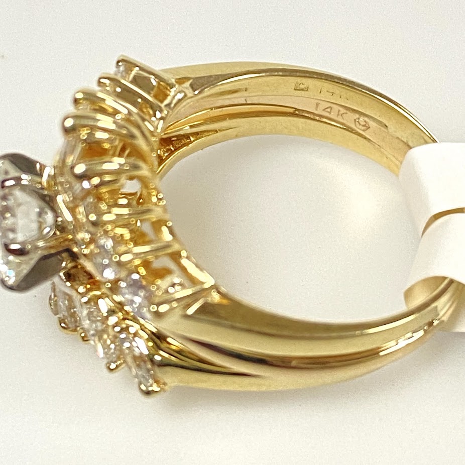 v386 Vintage 14K Yellow Gold 2.5cts Diamond Wedding 3Ring Band Size 7.25