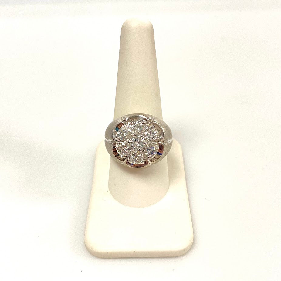 v387 Vintage 14K White Gold 2.1 cts 7 round Diamond Wedding Ring Band Size 10