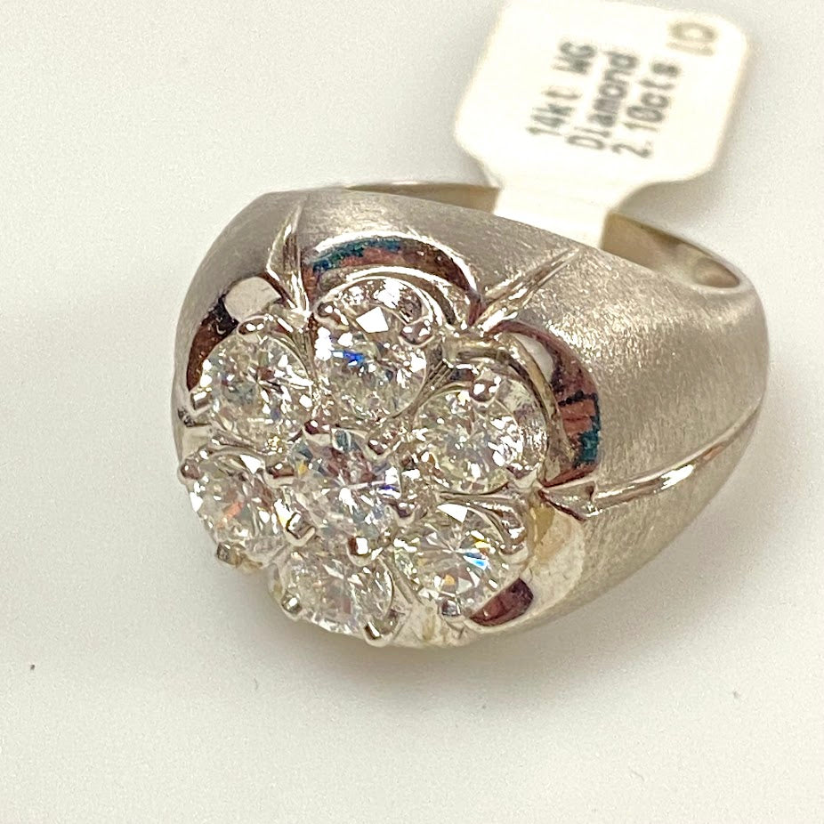 v387 Vintage 14K White Gold 2.1 cts 7 round Diamond Wedding Ring Band Size 10