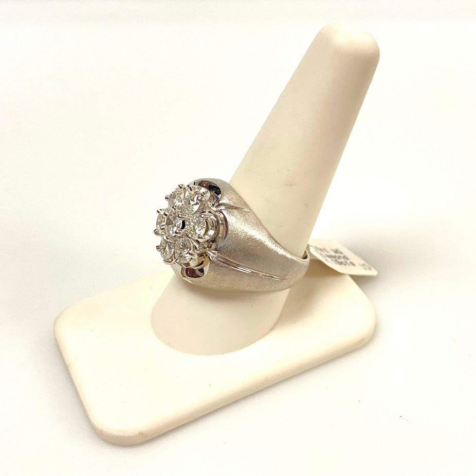 v387 Vintage 14K White Gold 2.1 cts 7 round Diamond Wedding Ring Band Size 10