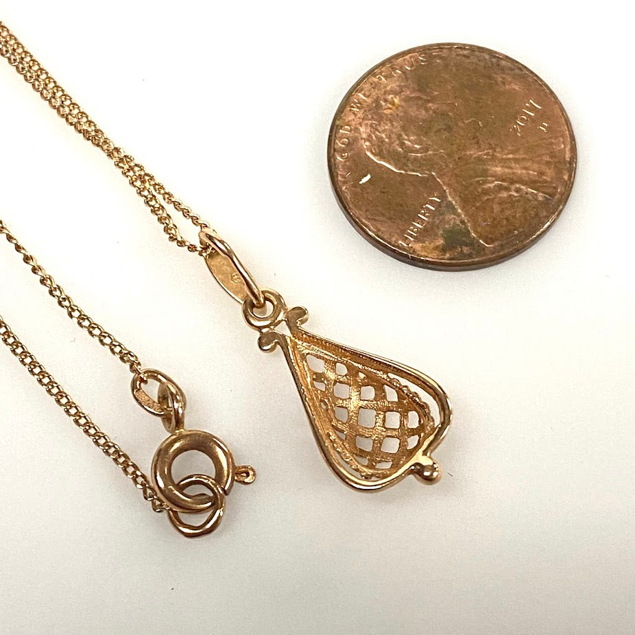 v388 Vintage 14K Rose Gold Chain Necklace 20" & 14K Rose Gold Filigree Pendant