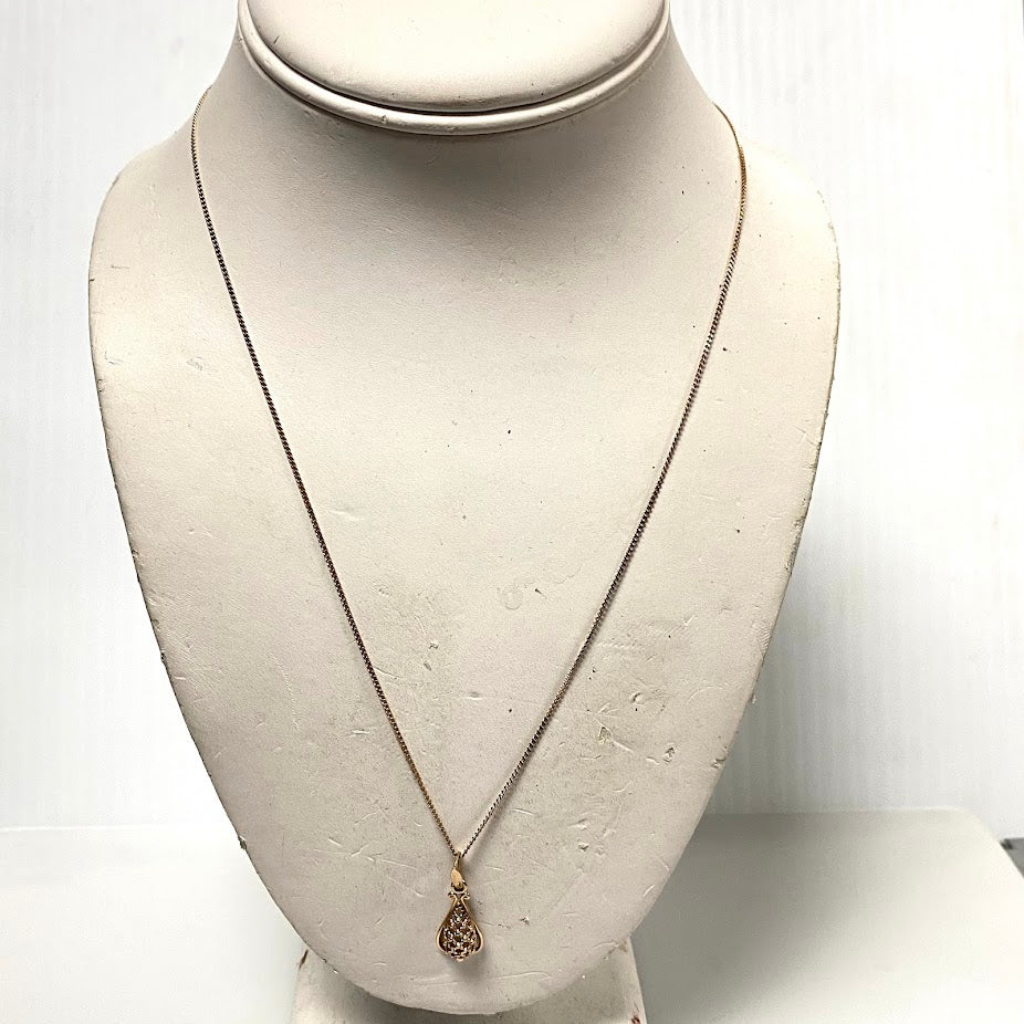 v388 Vintage 14K Rose Gold Chain Necklace 20" & 14K Rose Gold Filigree Pendant