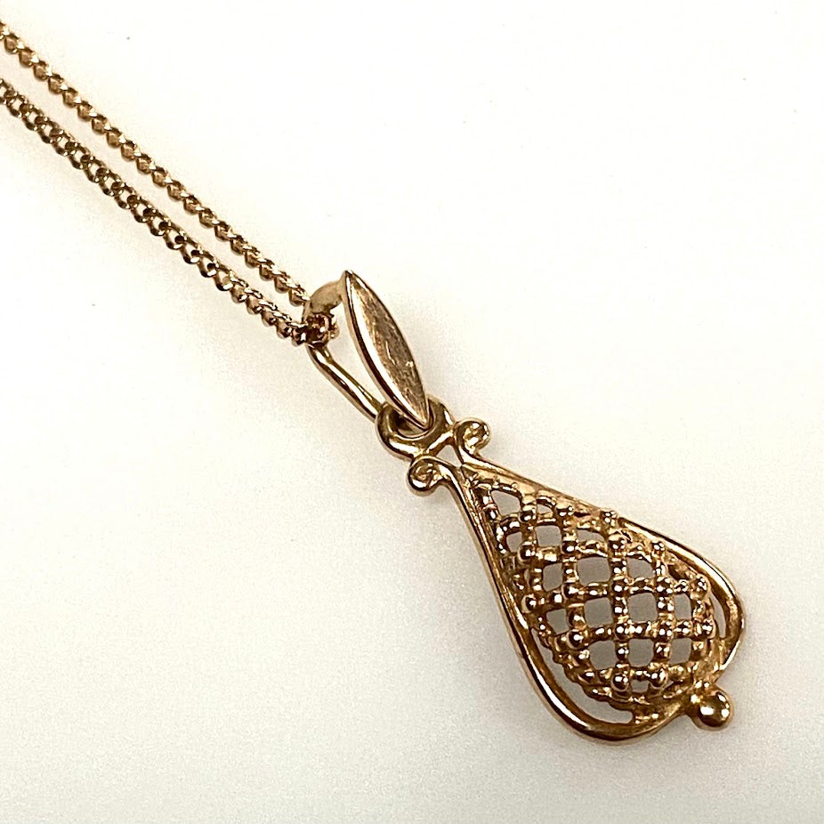 v388 Vintage 14K Rose Gold Chain Necklace 20" & 14K Rose Gold Filigree Pendant