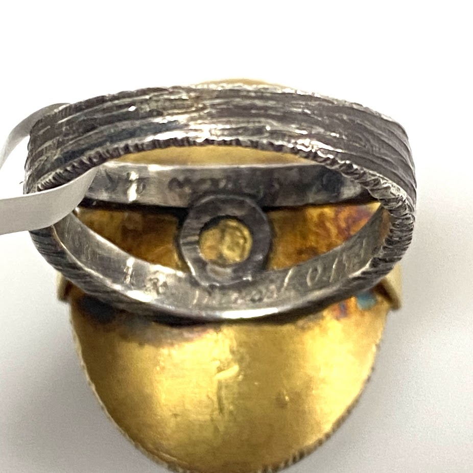 v390 Vintage 22K Yellow Gold Sterling Silver Citrine Diamond Wedding Ring Size 7