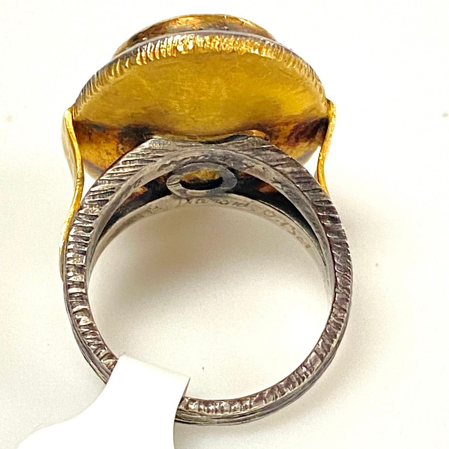 v390 Vintage 22K Yellow Gold Sterling Silver Citrine Diamond Wedding Ring Size 7