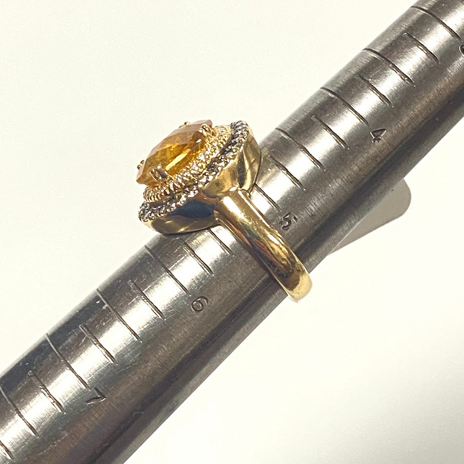 v391 Vintage 14K Yellow Gold Yellow Citrine Diamonds Wedding Ring Size 5.25