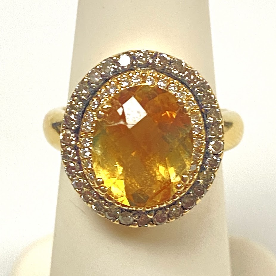 v391 Vintage 14K Yellow Gold Yellow Citrine Diamonds Wedding Ring Size 5.25