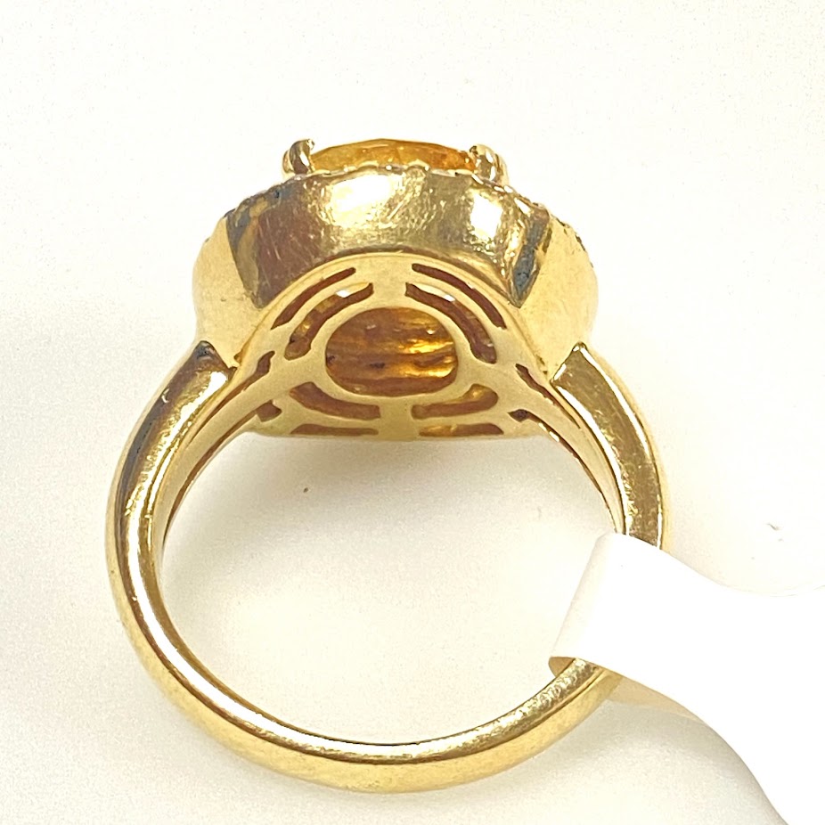 v391 Vintage 14K Yellow Gold Yellow Citrine Diamonds Wedding Ring Size 5.25