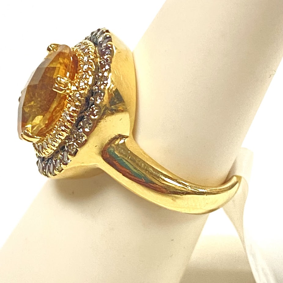 v391 Vintage 14K Yellow Gold Yellow Citrine Diamonds Wedding Ring Size 5.25