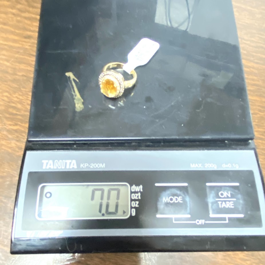 v391 Vintage 14K Yellow Gold Yellow Citrine Diamonds Wedding Ring Size 5.25