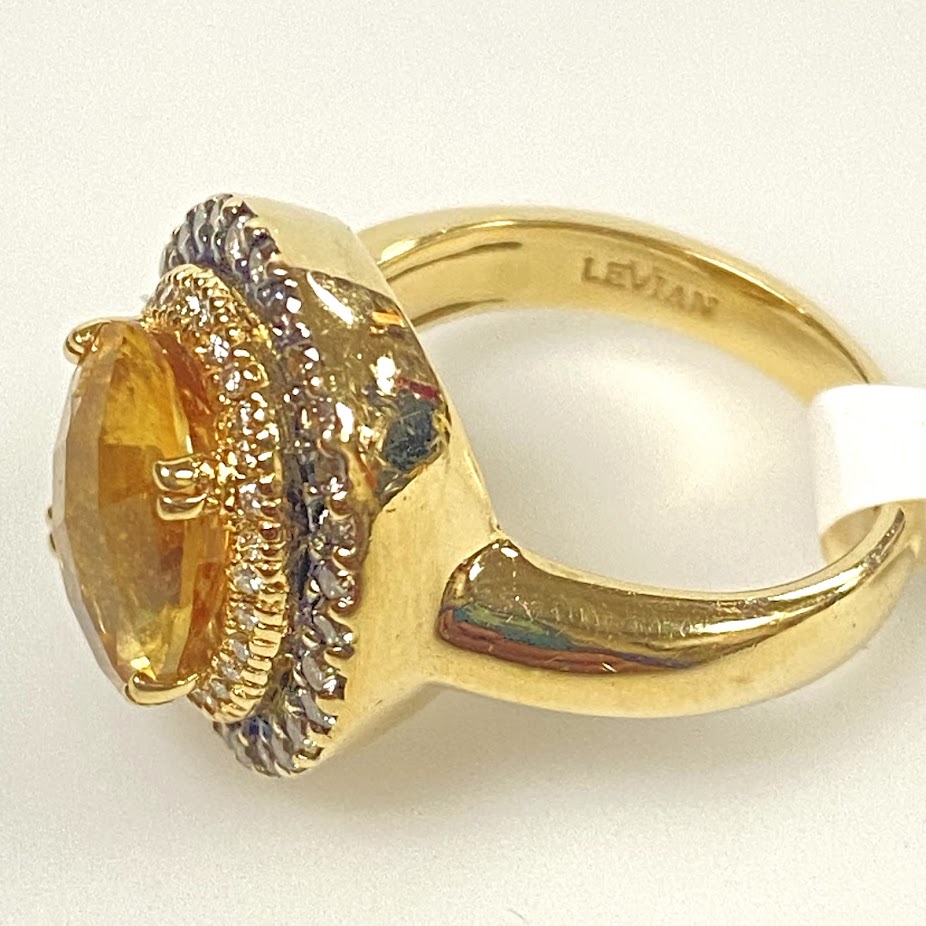 v391 Vintage 14K Yellow Gold Yellow Citrine Diamonds Wedding Ring Size 5.25