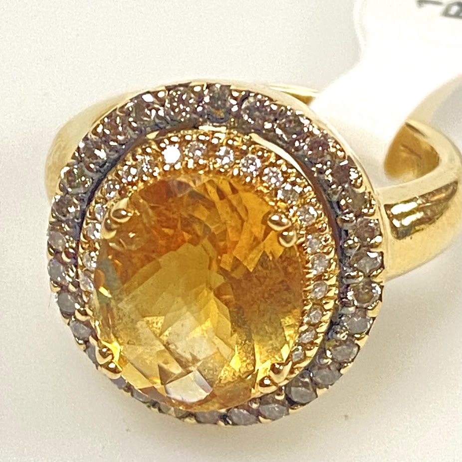 v391 Vintage 14K Yellow Gold Yellow Citrine Diamonds Wedding Ring Size 5.25