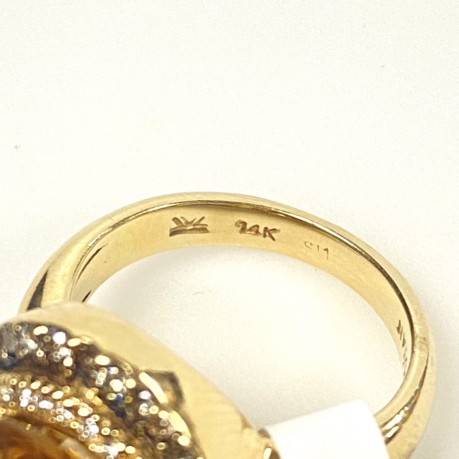 v391 Vintage 14K Yellow Gold Yellow Citrine Diamonds Wedding Ring Size 5.25